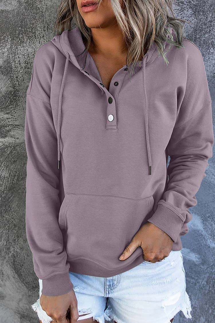 LONG-SLEEVE LOOSE HOODED DRAWSTRING POCKET HOODIE