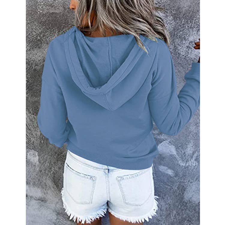 LONG-SLEEVE LOOSE HOODED DRAWSTRING POCKET HOODIE