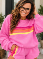 Colorful Striped Long Sleeve Top & Shorts Set