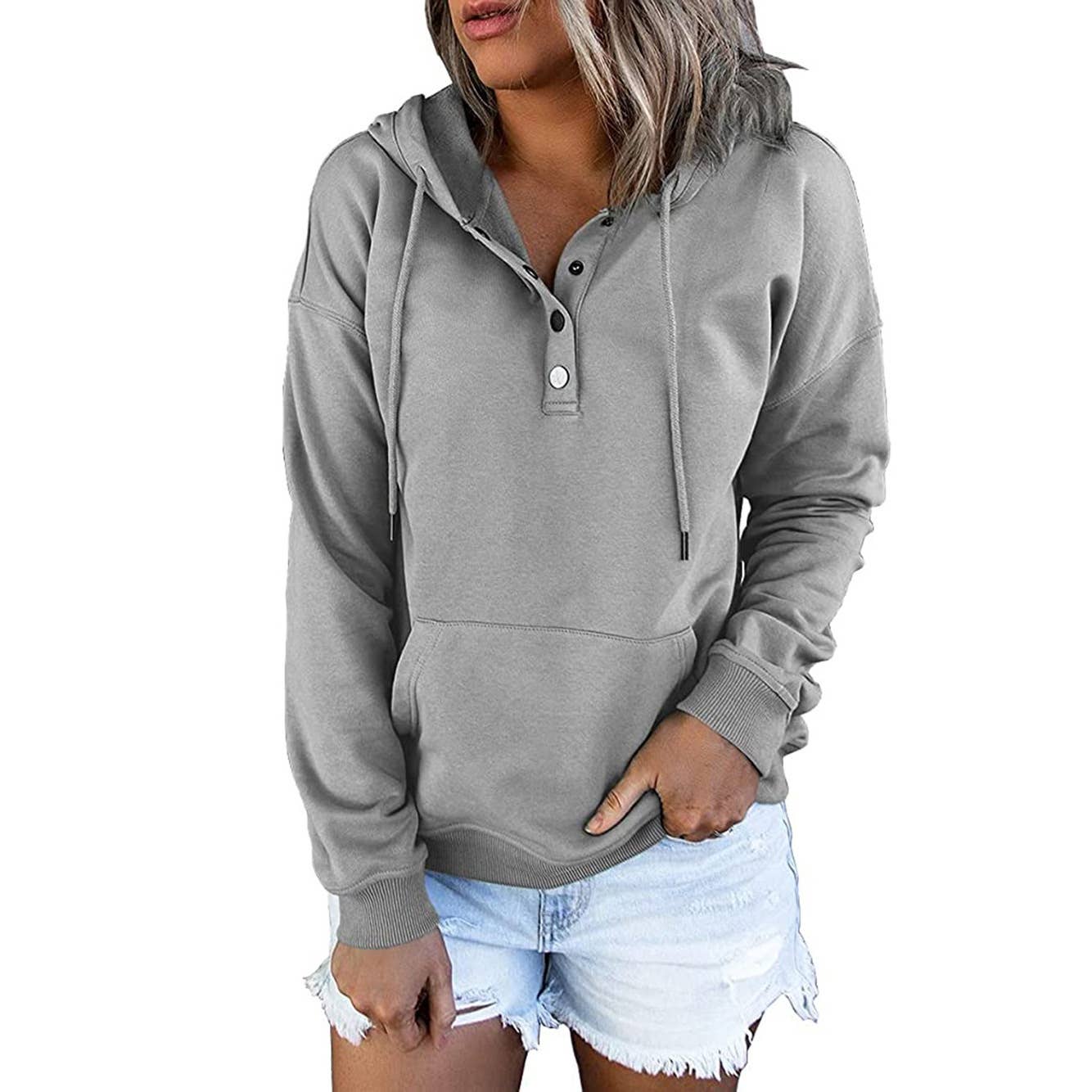 LONG-SLEEVE LOOSE HOODED DRAWSTRING POCKET HOODIE