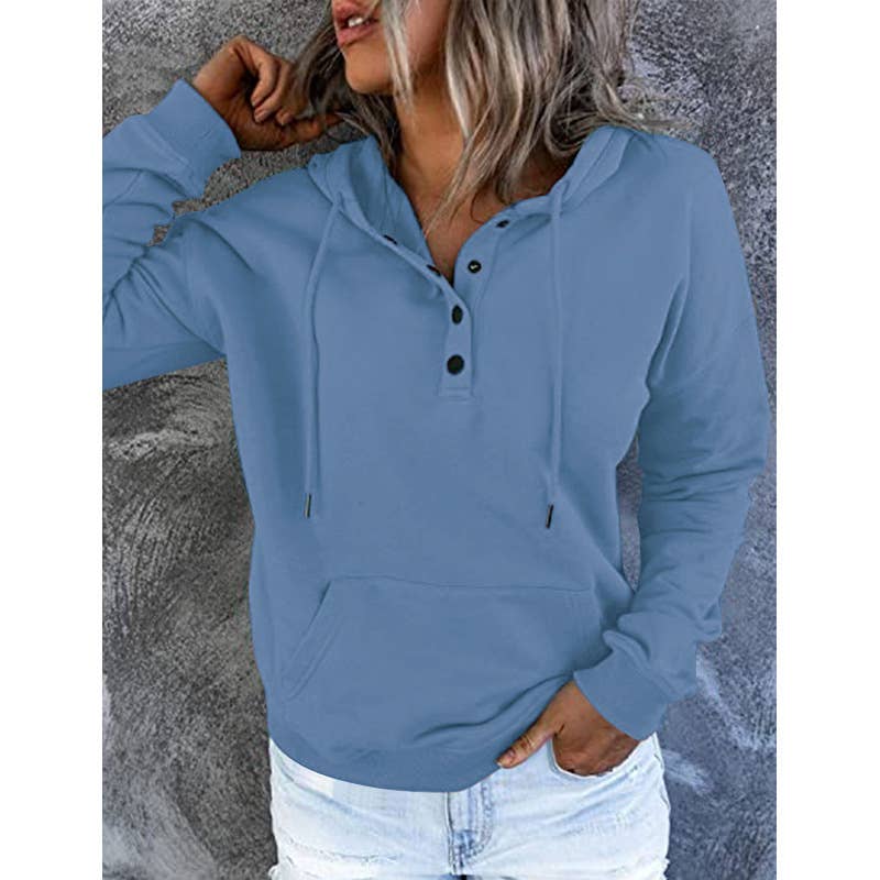 LONG-SLEEVE LOOSE HOODED DRAWSTRING POCKET HOODIE