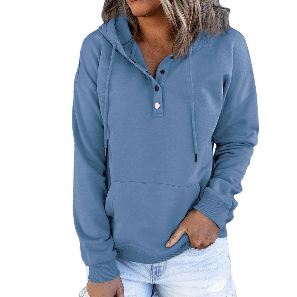 LONG-SLEEVE LOOSE HOODED DRAWSTRING POCKET HOODIE
