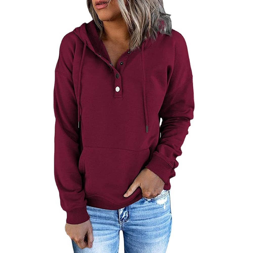 LONG-SLEEVE LOOSE HOODED DRAWSTRING POCKET HOODIE