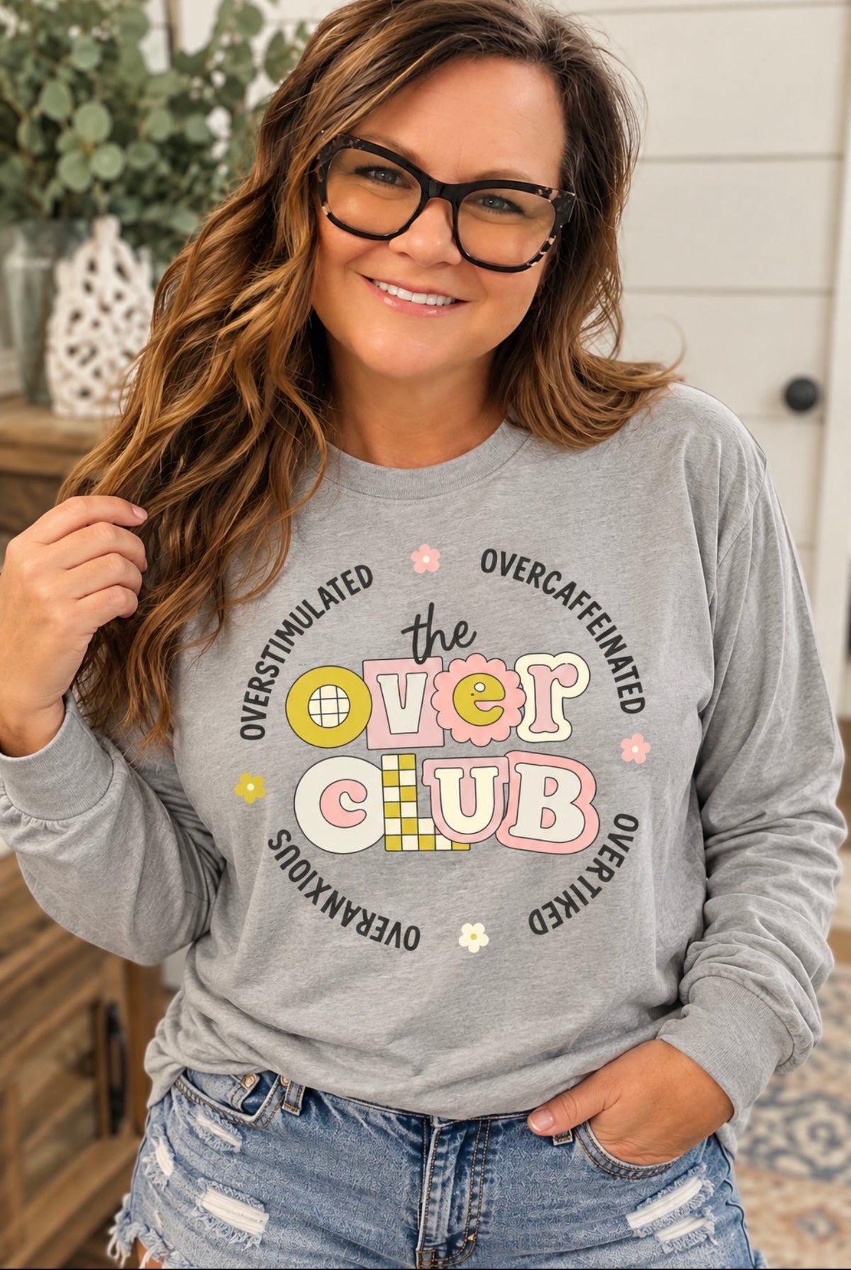 The Over Club Gildan Long Sleeve Graphic Tee – Gray