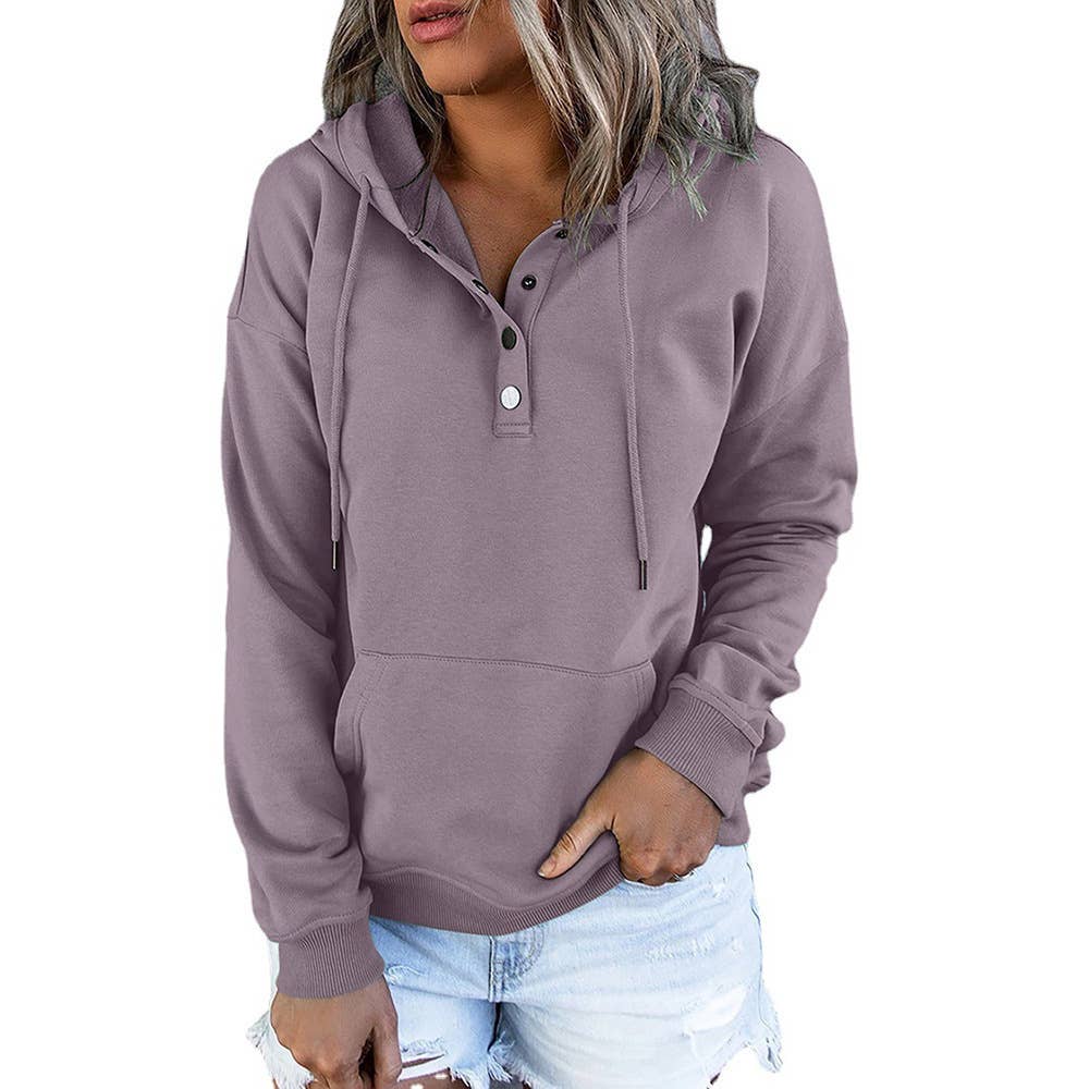 LONG-SLEEVE LOOSE HOODED DRAWSTRING POCKET HOODIE