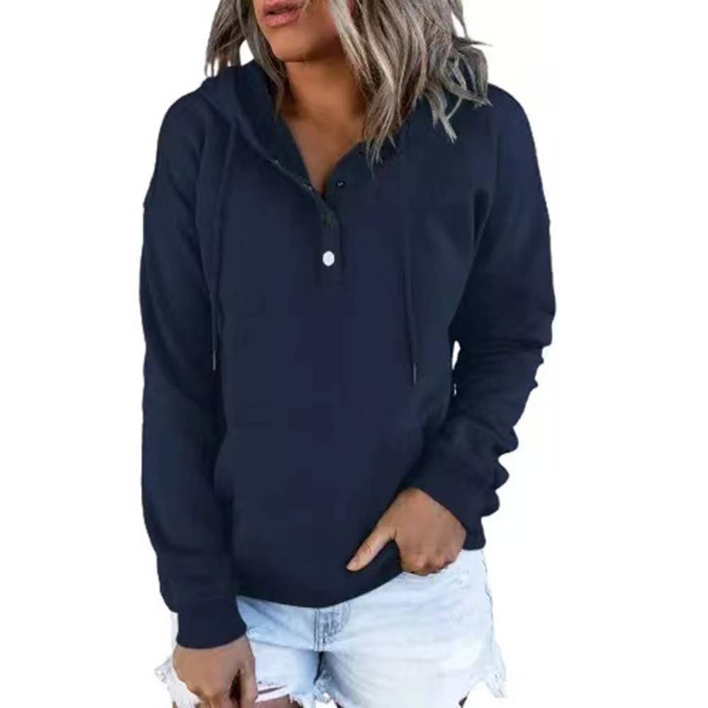 LONG-SLEEVE LOOSE HOODED DRAWSTRING POCKET HOODIE