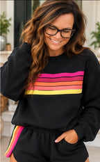 Colorful Striped Long Sleeve Top & Shorts Set