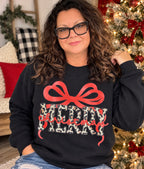 Merry Christmas Leopard Print Bow Crewneck Sweatshirt – Ready to Ship 🎄❤️