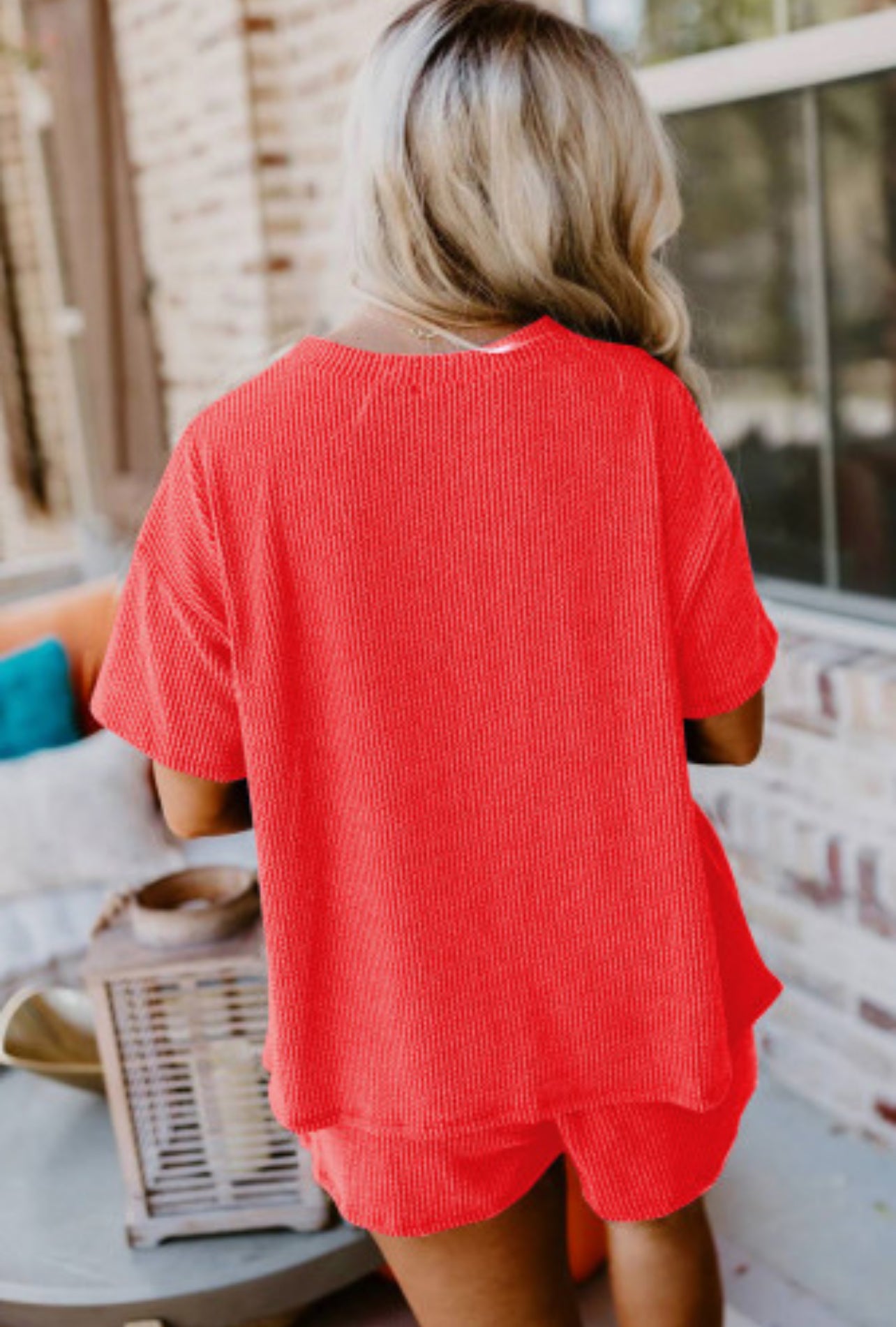 Ribbed Textured Knit Loose Fit Tee & Short set