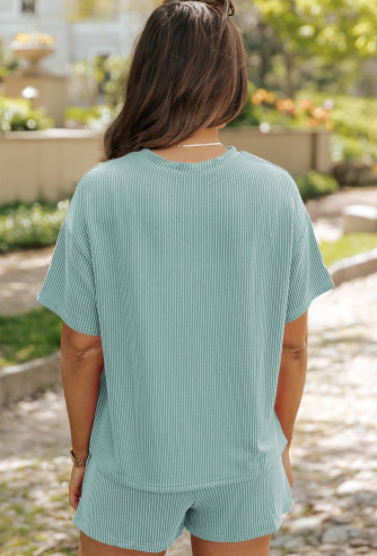 Ribbed Textured Knit Loose Fit Tee & Short set