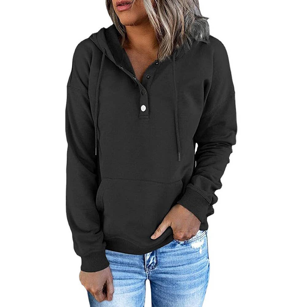LONG-SLEEVE LOOSE HOODED DRAWSTRING POCKET HOODIE