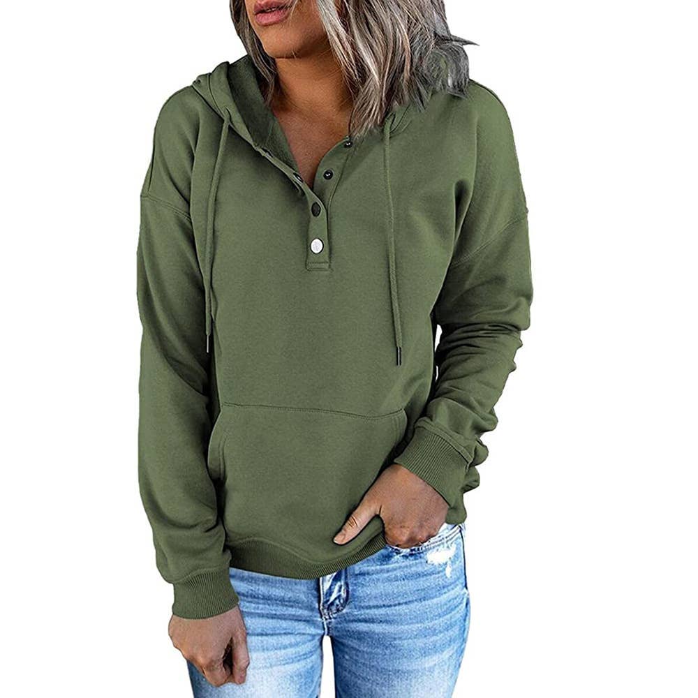 LONG-SLEEVE LOOSE HOODED DRAWSTRING POCKET HOODIE