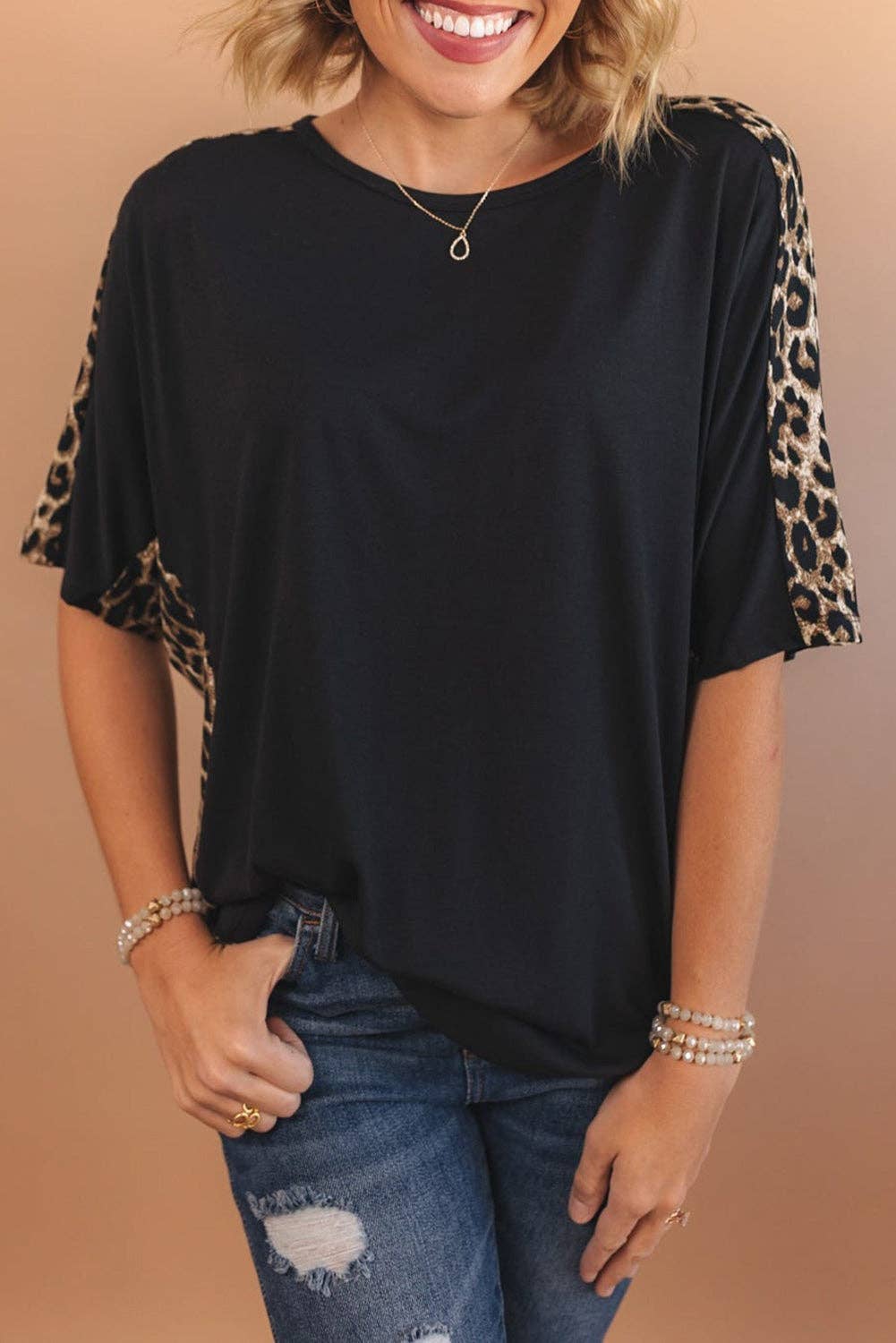 Leopard Dolman Sleeve Knit Top