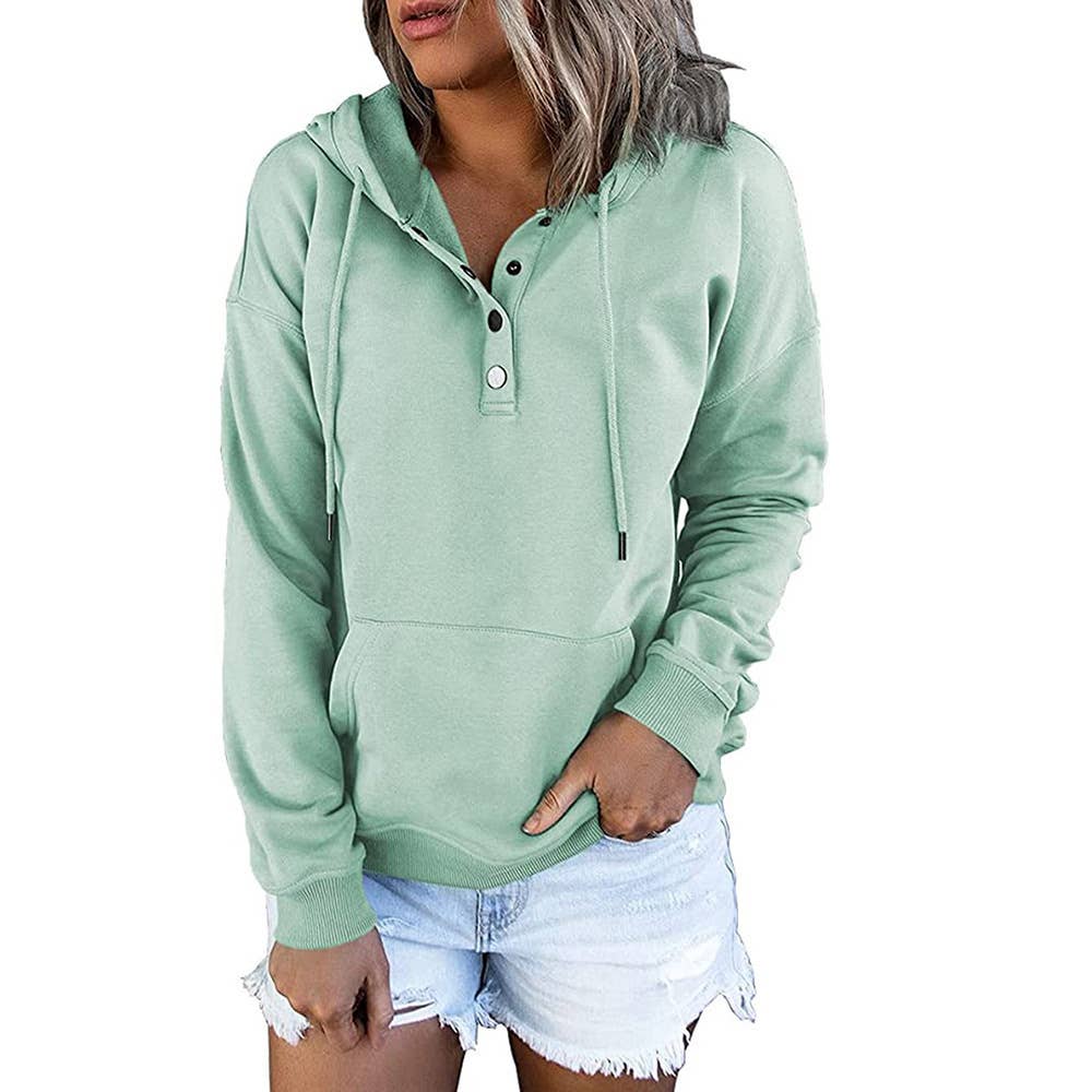 LONG-SLEEVE LOOSE HOODED DRAWSTRING POCKET HOODIE